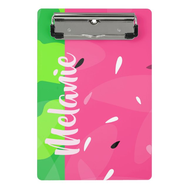 Watermelon Melon Seeds Pink Green Personalized Mini Clipboard (Front)