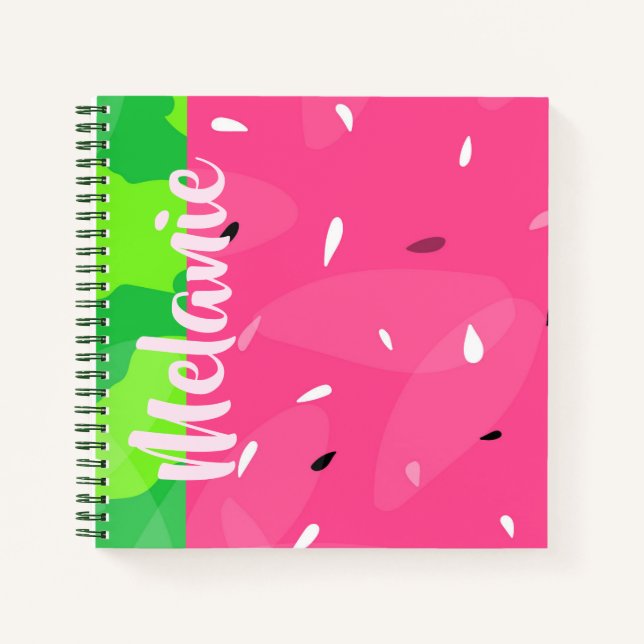 Watermelon Melon Seeds Pink Green Personalized Notebook (Front)