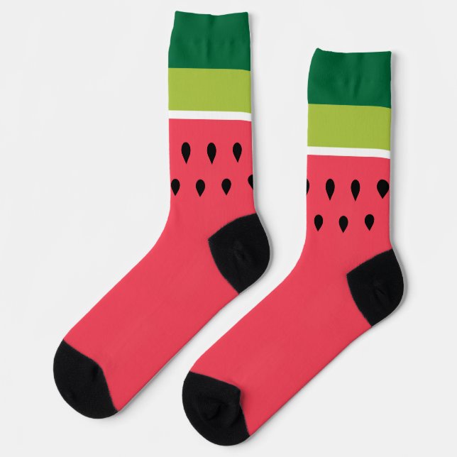 Watermelon Melon Slice Pink green Striped Socks (Left)