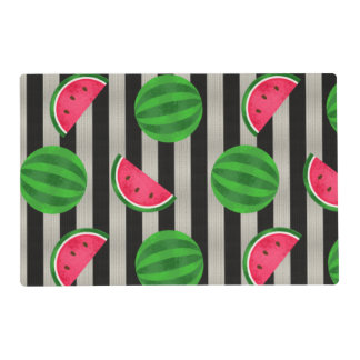 Watermelon Modern Black & White Stripes Placemat