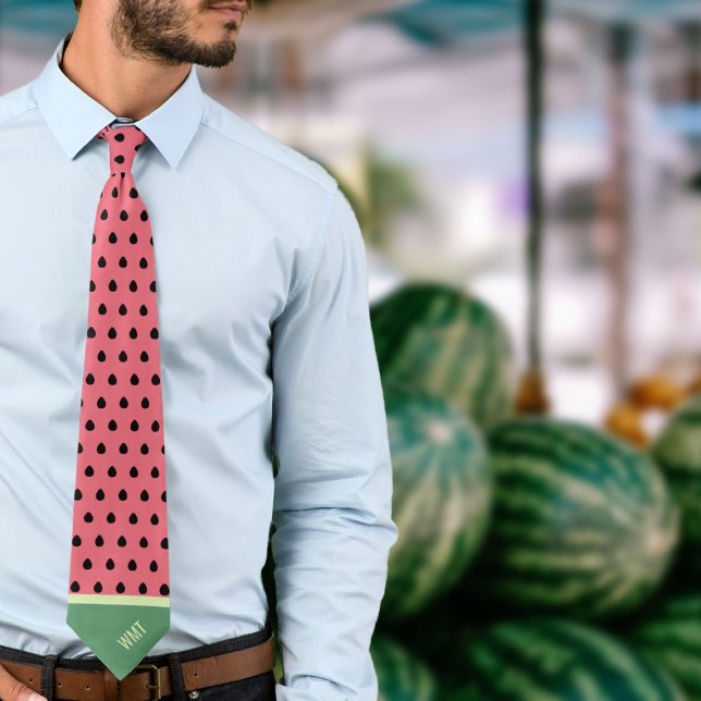 Watermelon Monogram Funny Fruit Polka Dot Neck Tie (Watermelon Tie! 🍉🍉Add your initials )