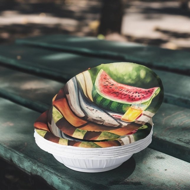 Watermelon On A Picnic Table Paper Bowls (Creator Uploaded)
