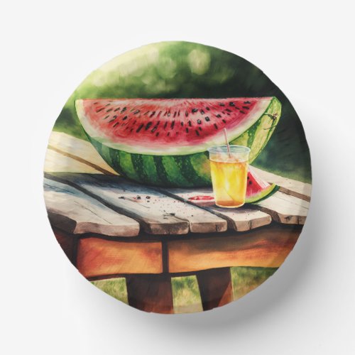 Watermelon On A Picnic Table Paper Bowls