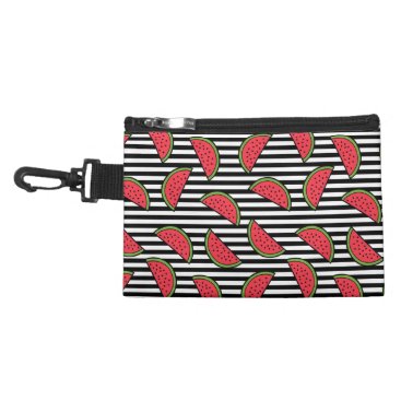 Watermelon on Black & White Stripes Pattern Accessory Bag Watermelon on Black & White Stripes Pattern Accessory Bag