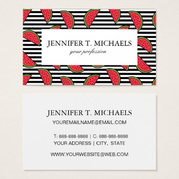 Watermelon on Black & White Stripes Pattern Business Card Watermelon on Black & White Stripes Pattern Business Card