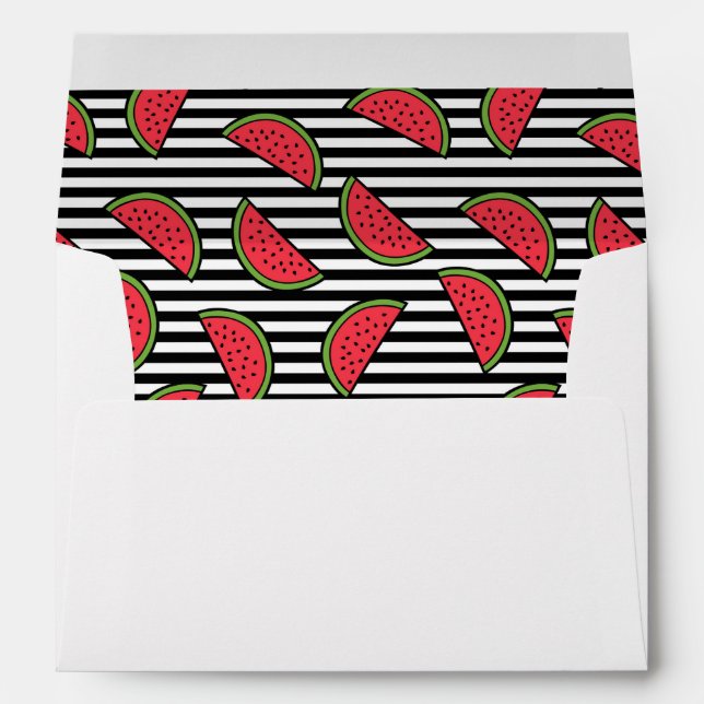 Watermelon on Black & White Stripes Pattern Envelope (Back (Bottom))