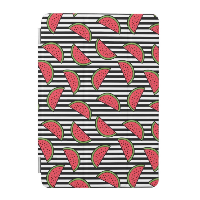 Watermelon on Black & White Stripes Pattern iPad Mini Cover (Front)