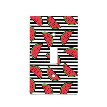 Watermelon on Black & White Stripes Pattern Light Switch Cover Watermelon on Black & White Stripes Pattern Light Switch Cover
