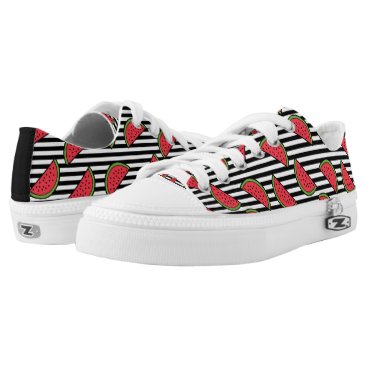 Watermelon on Black & White Stripes Pattern Low-Top Sneakers Watermelon on Black & White Stripes Pattern Low-Top Sneakers
