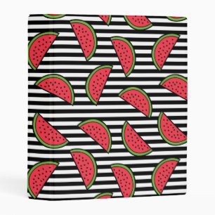 Watermelon on Black & White Stripes Pattern Mini Binder