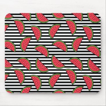 Watermelon on Black & White Stripes Pattern Mouse Pad Watermelon on Black & White Stripes Pattern Mouse Pad