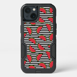 Watermelon on Black & White Stripes Pattern iPhone 13 Case