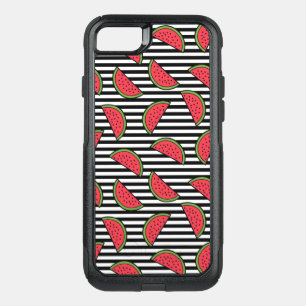 Watermelon on Black & White Stripes Pattern OtterBox Commuter iPhone SE/8/7 Case