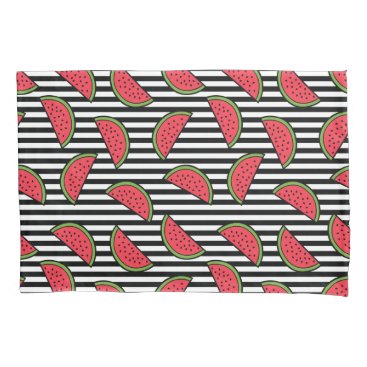 Watermelon on Black & White Stripes Pattern Pillowcase Watermelon on Black & White Stripes Pattern Pillowcase