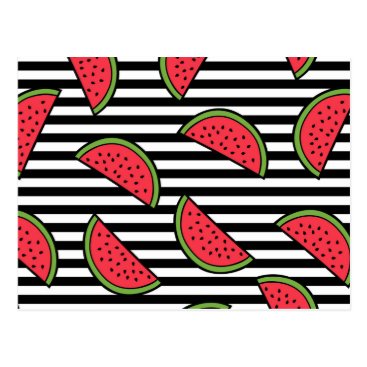 Watermelon on Black & White Stripes Pattern Postcard Watermelon on Black & White Stripes Pattern Postcard