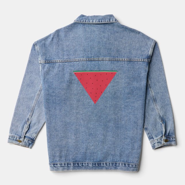 Watermelon on inverted red triangle resistance denim jacket (Back)