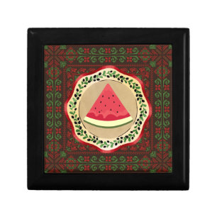 watermelon on olive plate with Palestinian tatreez Gift Box