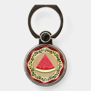 watermelon on olive plate with Palestinian tatreez Phone Ring Stand