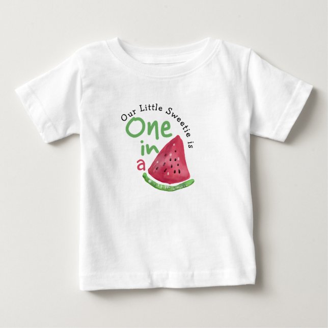 Watermelon One in a Melon 1st Birthday Baby T-Shirt (Front)