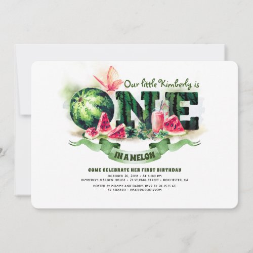 Watermelon One in a Melon 1st Birthday Invitation