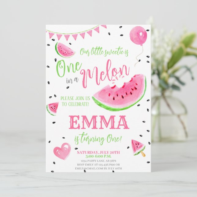 Watermelon One In A Melon 1st Birthday Invitation (Standing Front)