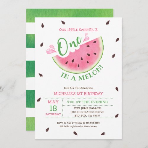 Watermelon One In A Melon 1st Birthday Invitation