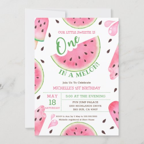 Watermelon One In A Melon 1st Birthday Invitation