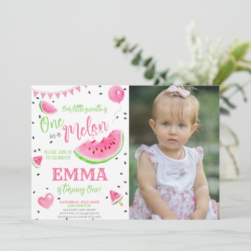 Watermelon One In A Melon 1st Birthday Photo Invitation