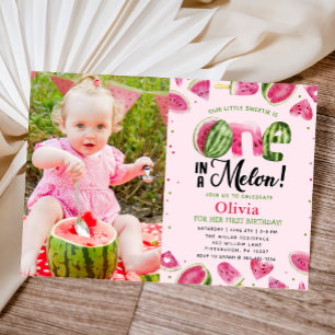 Watermelon One in a melon 1st Birthday Photo Invitation