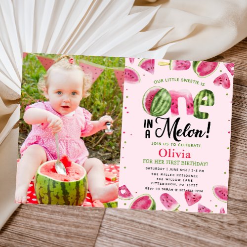 Watermelon One in a melon 1st Birthday Photo Invitation