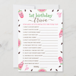 Watermelon One In A Melon 1st Birthday Trivia Game Holiday Card