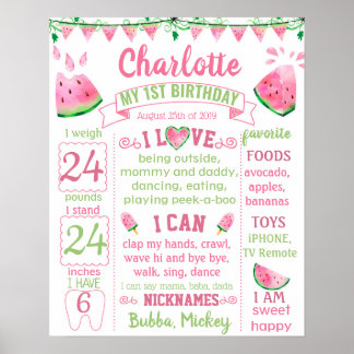 Watermelon One in a Melon birthday board Poster