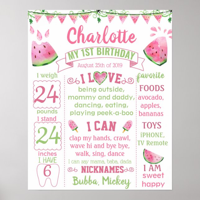 Watermelon One in a Melon birthday board Poster (Front)