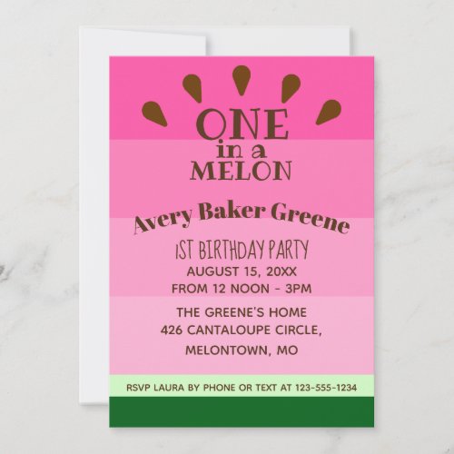 Watermelon One in a Melon Birthday Invitation