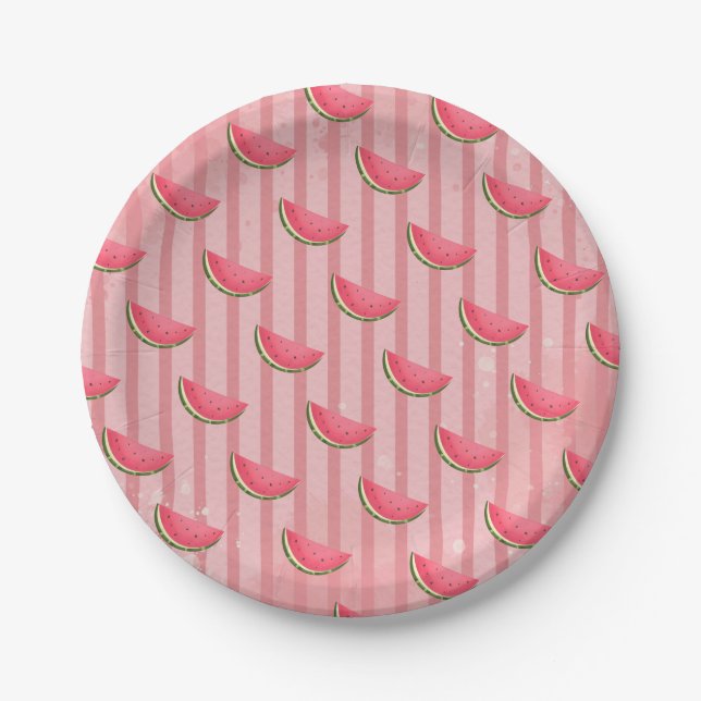 Watermelon One in a Melon Birthday Party Paper Pla Plates (Front)