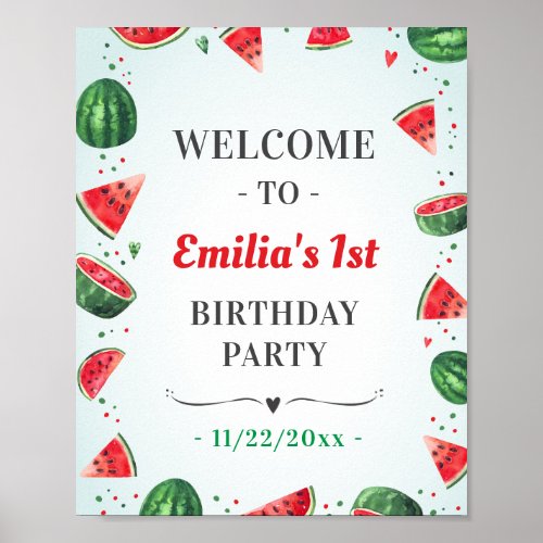 Watermelon One in a Melon Birthday Party Welcome Poster