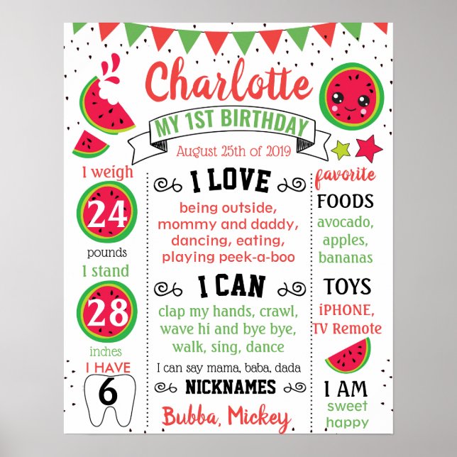 Watermelon One in a melon Birthday sign (Front)