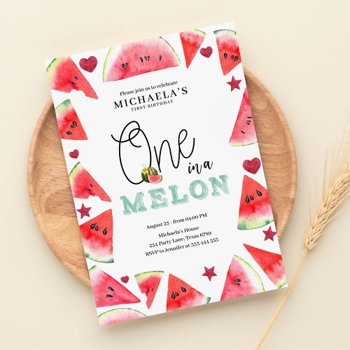 Watermelon One in a Melon First Birthday Invitation