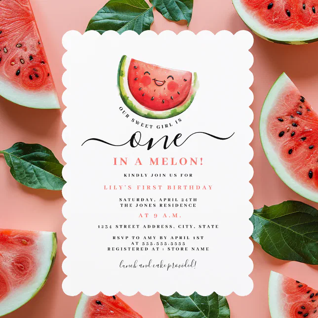 Watermelon One In A Melon First Birthday Party Invitation | Zazzle