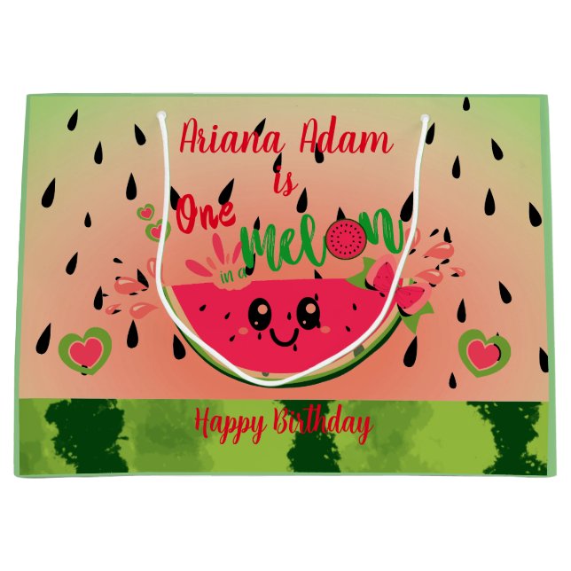 Watermelon One in a Melon Girl's First Birthday  Large Gift Bag (Front)