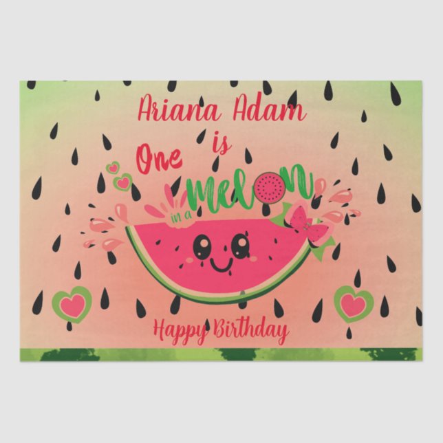 Watermelon One in a Melon Girl's First Birthday  Tissue Paper (Front)