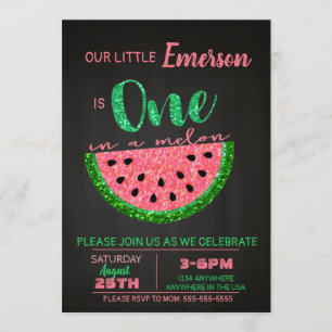 Watermelon, One in a Melon Invitation Glitter