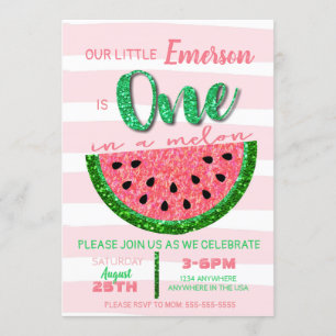 Watermelon, One in a Melon Invitation Glitter