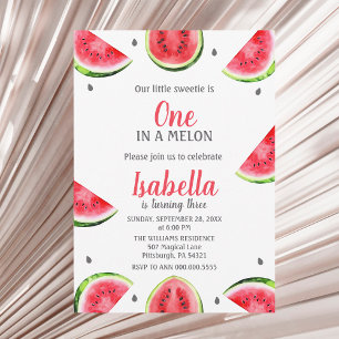 Watermelon One In A Melon Little Girl Sweet Invitation