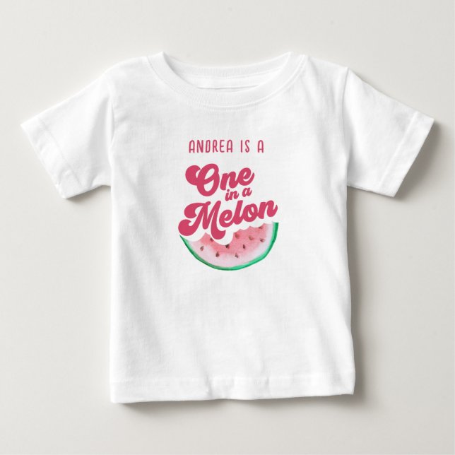Watermelon One in a Melon Retro First Birthday Baby T-Shirt (Front)