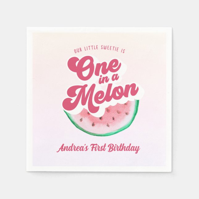 Watermelon One in a Melon Retro First Birthday Napkins (Front)