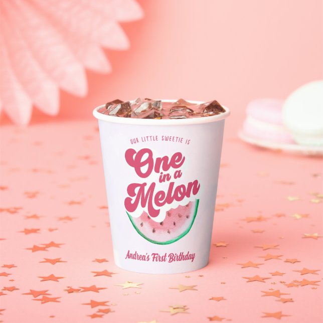 Watermelon One in a Melon Retro First Birthday Paper Cups (Insitu)