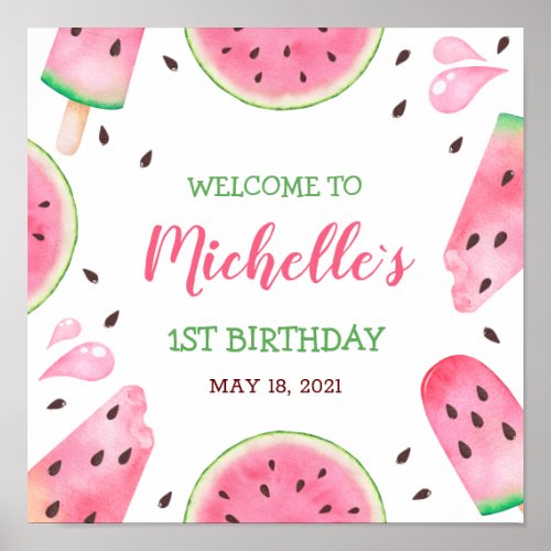Watermelon One in a Melon Welcome 1st Birthday  Poster