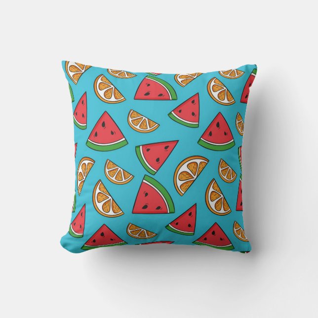 Watermelon & Orange Summer Fruit Throw Pillow  (Front)