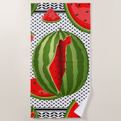 Watermelon Palestine Map Slice Beach Towel